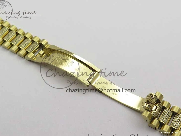 0212 DailyWear Day-Date 36mm 128235 YG Crystal BP Best Edition Silver Crystal Marker Dial on YG President Bracelet A 2676